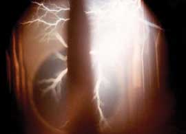 Electrostatic sparking in oil. Photo by Pall Filter Corp. Electrostatic sparking in oil. Photo by Pall Filter Corp.