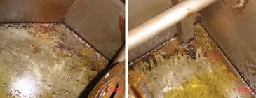 These images show the buildup of particulate in a turbine oil reservoir that is cleaned periodically. Consider the type of buildup that could occur over the life of the plant. These images show the buildup of particulate in a turbine oil reservoir that is cleaned periodically. Consider the type of buildup that could occur over the life of the plant.