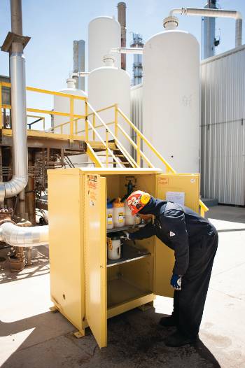 This new satellite storage cabinet is designed for storage of small oil containers and grease devices. This new satellite storage cabinet is designed for storage of small oil containers and grease devices.