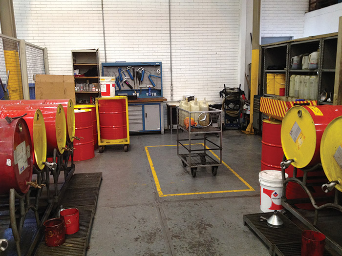 The previous lube room had several sources of oil contamination. The previous lube room had several sources of oil contamination.