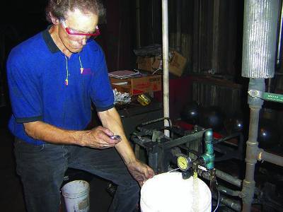 Check the oil flow out of the relief valve’s tank line to assess whether a fixed-displacement pump is worn. Check the oil flow out of the relief valve’s tank line to assess whether a fixed-displacement pump is worn.