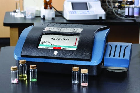 Relative humidity sensors, such as this moisture analyzer from Arizona Instrument, offer an alternative to Karl Fischer titration. Relative humidity sensors, such as this moisture analyzer from Arizona Instrument, offer an alternative to Karl Fischer titration.